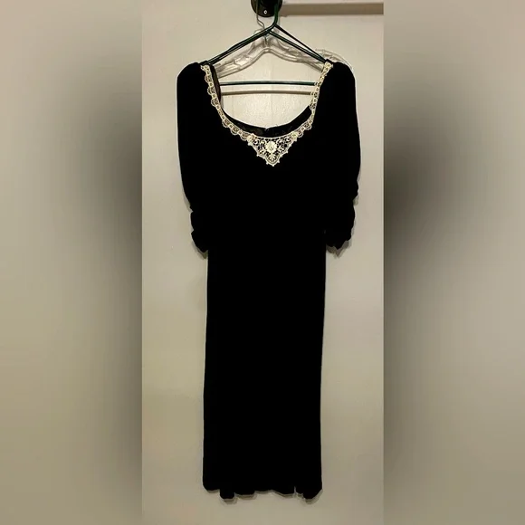 gunne sax black dress Vintage 1980s Gunne Sax Black Glitter Sweetheart Party Dress by Jessica  McClintock – Coeva Vintage main image 1